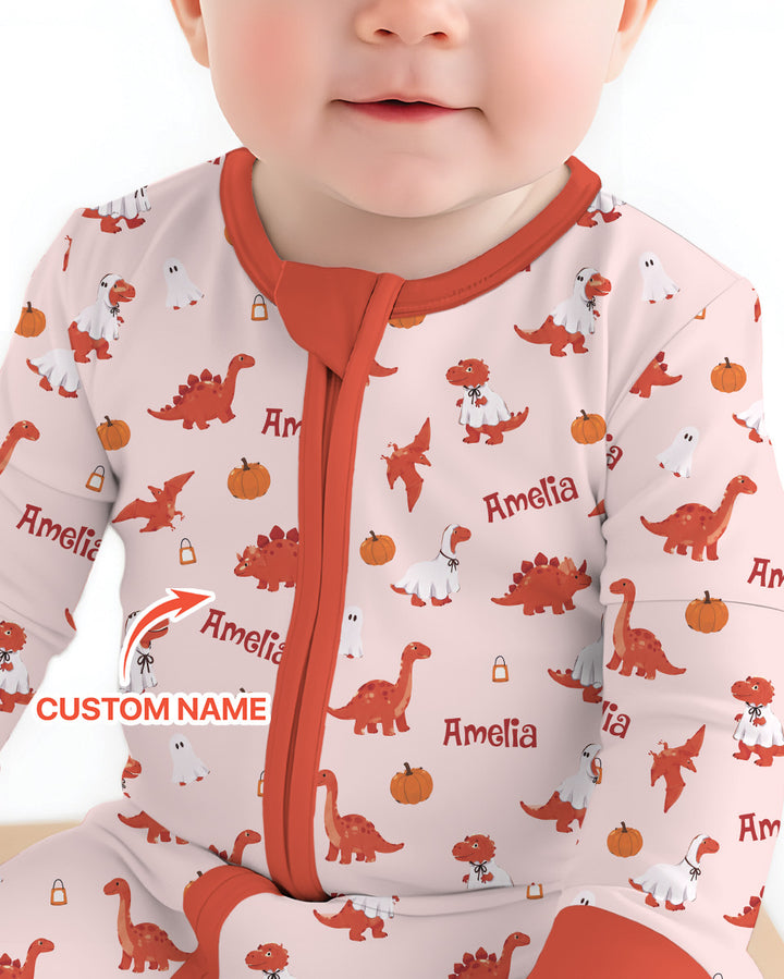 Custom Name Spooky Dinosaur Halloween - Personalized Bamboo Convertible Zippy