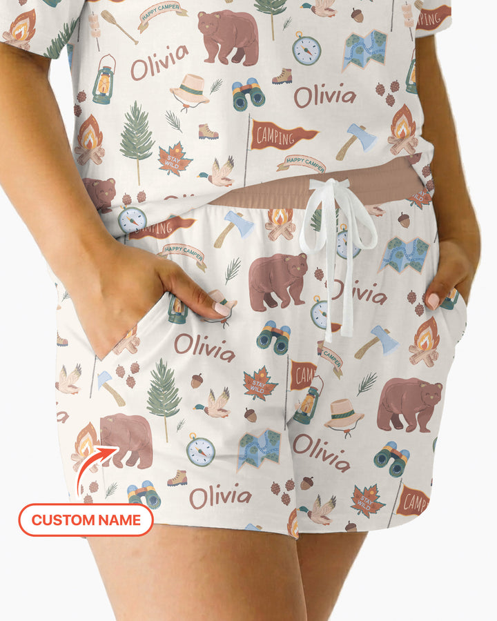 Custom Name Adventure Outdoors Bamboo Women Short Sleeve Short Pajama Set