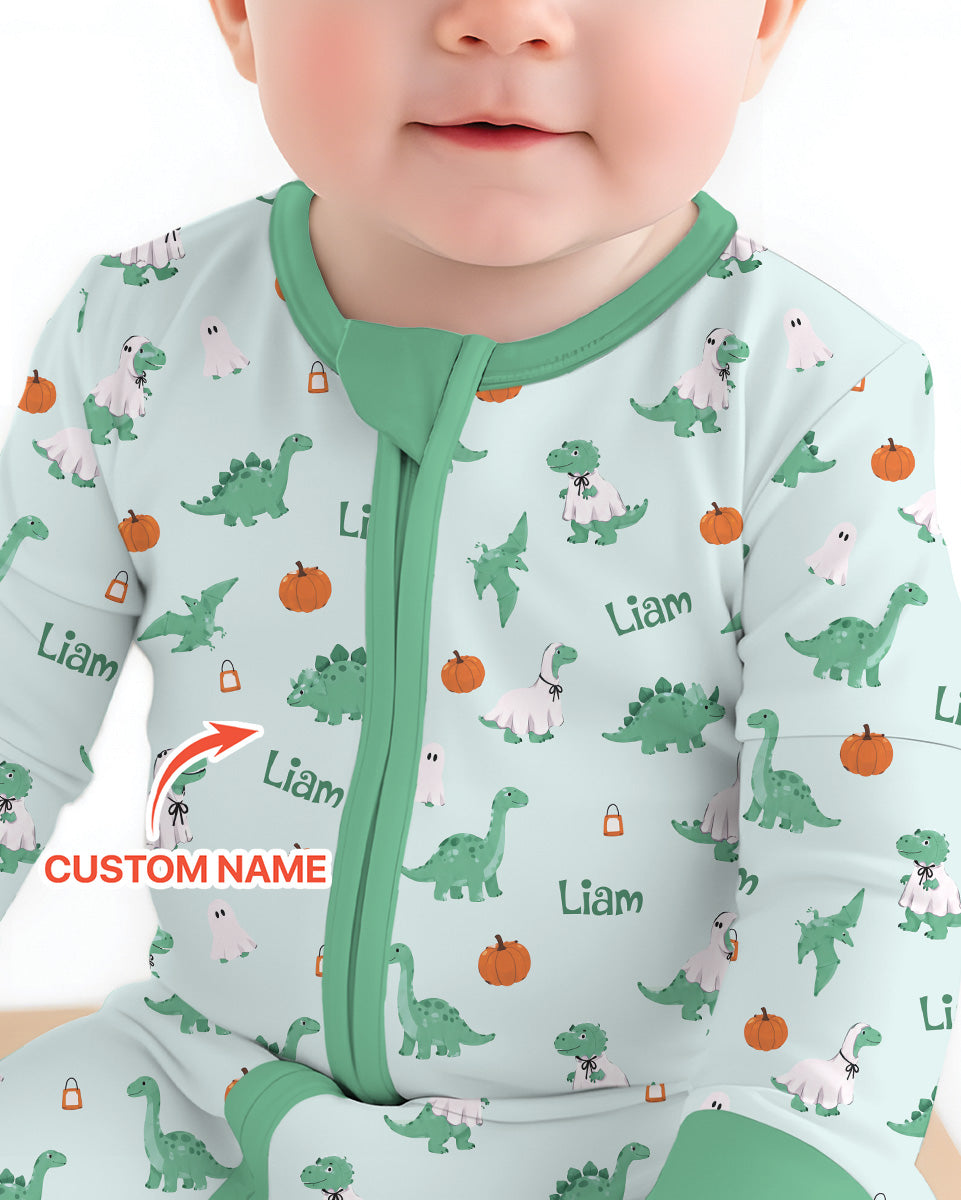 Custom Name Spooky Dinosaur Halloween - Personalized Bamboo Convertible Zippy