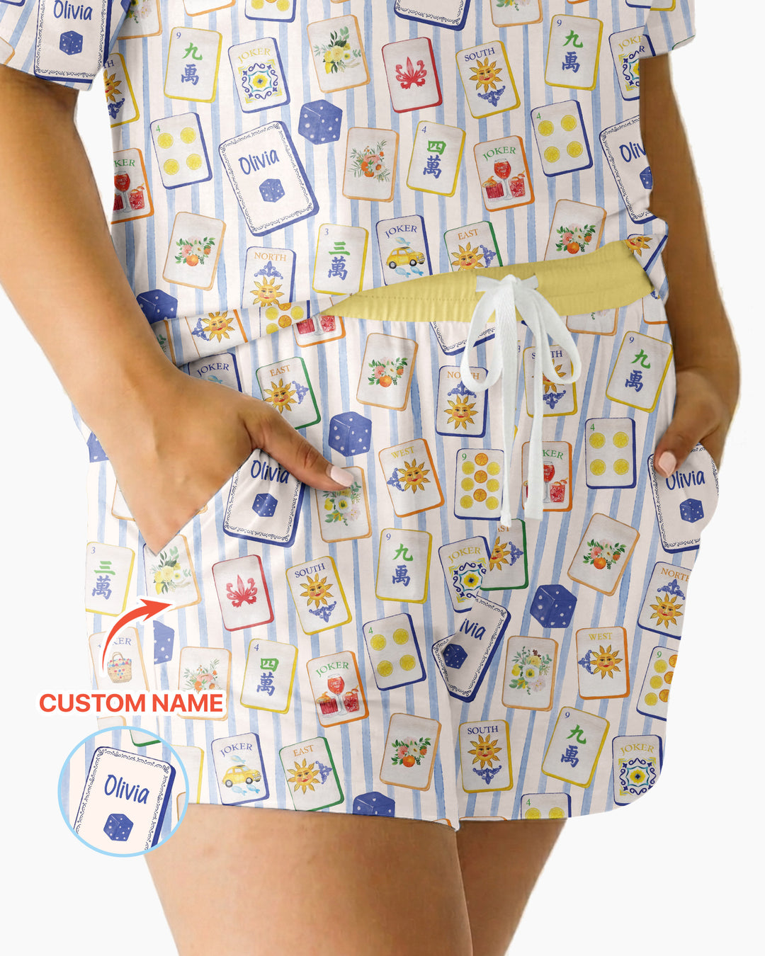 Coastal Mahjong Custom Name Mommy & Me Matching Bamboo Women Short Sleeve Short Pajama Set