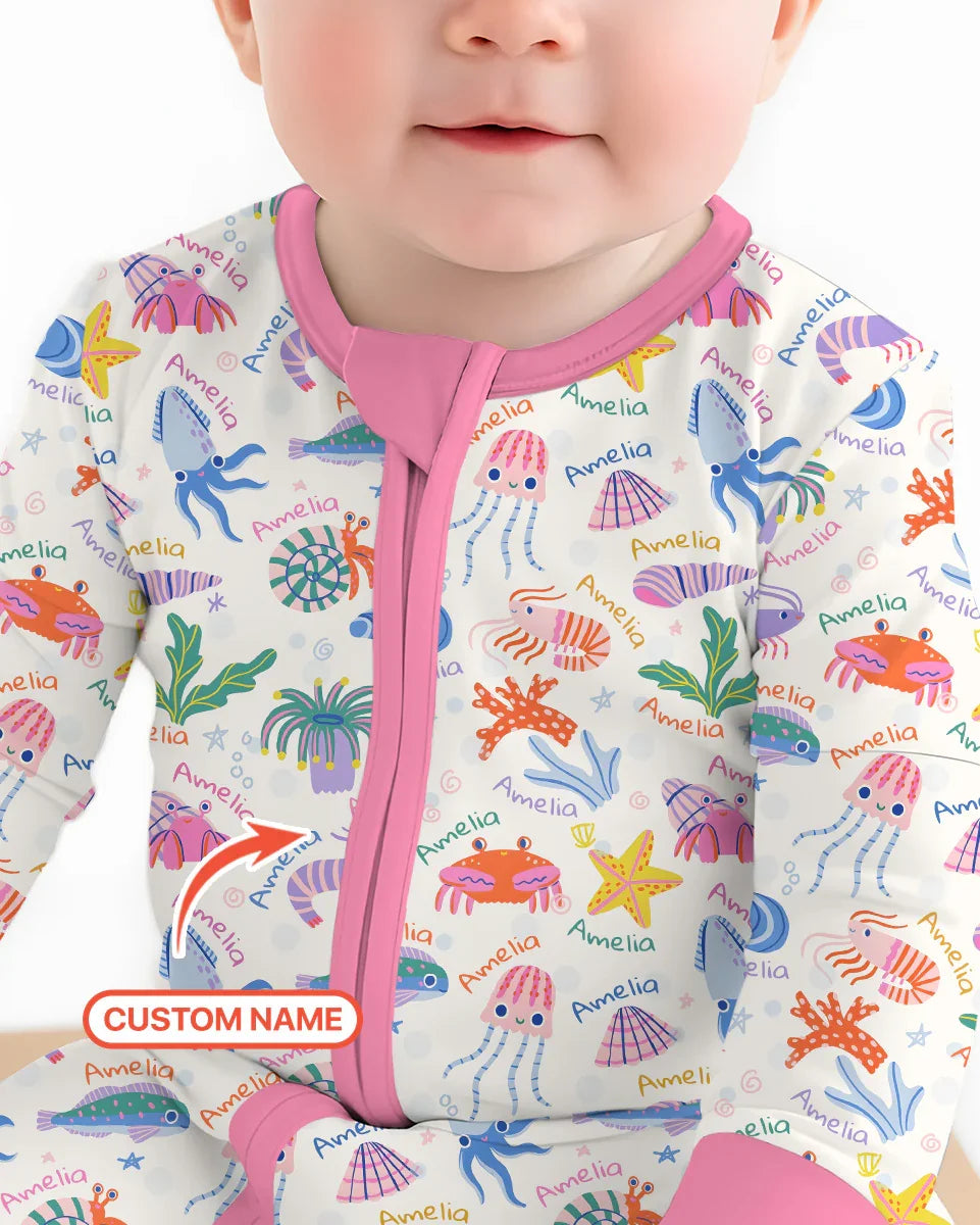 Tide Pool Pals Custom Name Bamboo Convertible Zippy