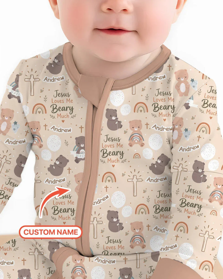 Custom Name Jesus Loves Me Beary Much Bamboo Convertible Zippy