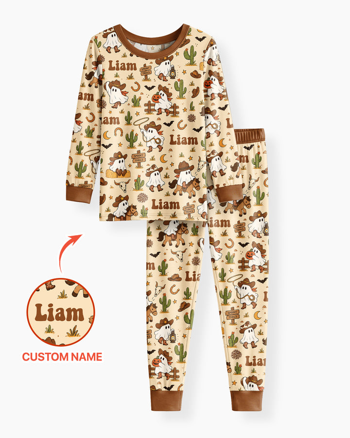 Cowboy Ghost Western Halloween Bamboo Two Piece Long Sleeve Pajama Set