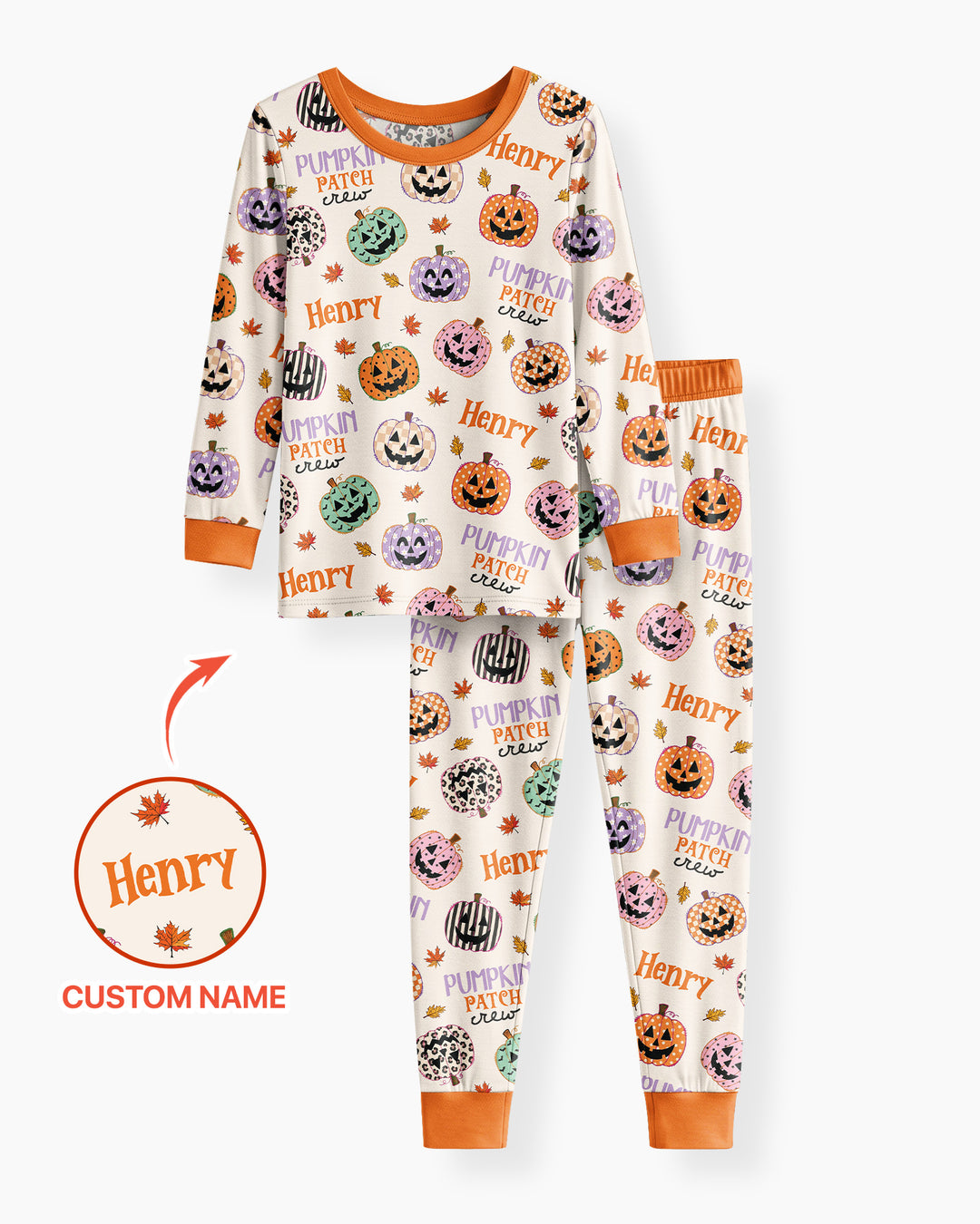 Custom Name Pumpkin Patch Crew Bamboo Two Piece Long Sleeve Pajama Set