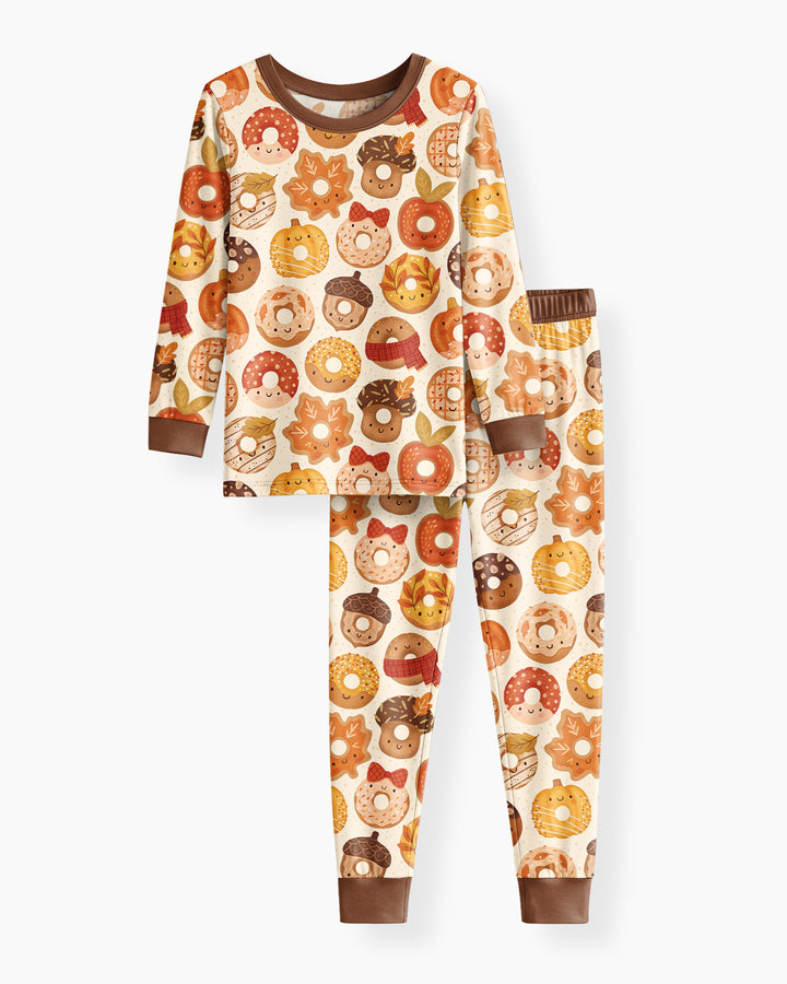 Cute Autumn Donut Bamboo Two Piece Long Sleeve Pajama Set
