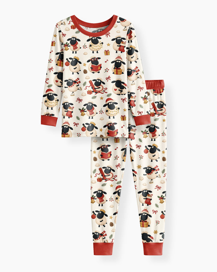 Festive Holiday Sheep Bamboo Two Piece Long Sleeve Pajama Set
