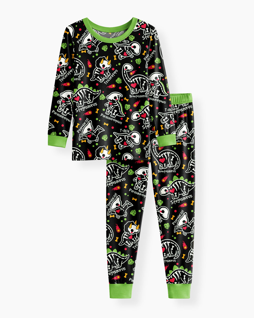 Kawaii Skeleton Dinos Bamboo Two Piece Long Sleeve Pajama Set