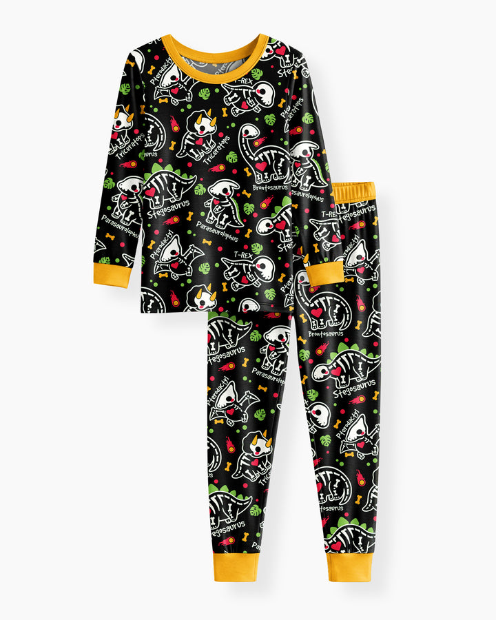 Kawaii Skeleton Dinos Bamboo Two Piece Long Sleeve Pajama Set