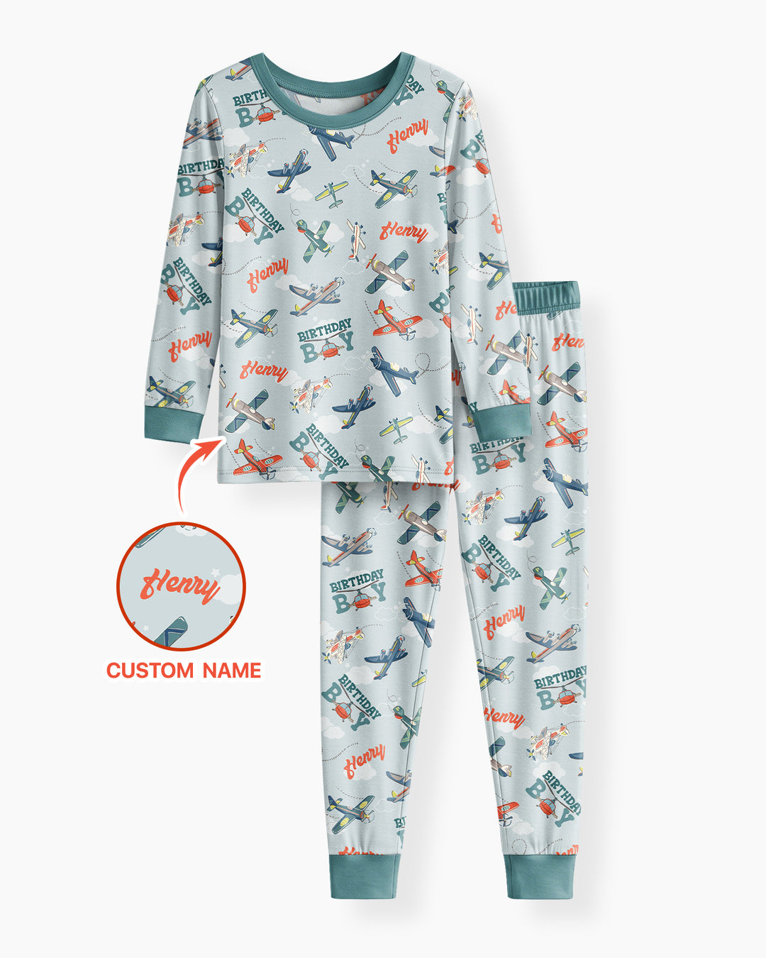 Personalized Airplane Birthday Boy Bamboo Two Piece Long Sleeve Pajama Set