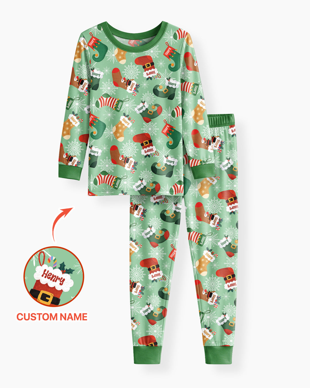 Personalize Christmas Crew Family Matching  Bamboo Two Piece Long Sleeve Pajama Set