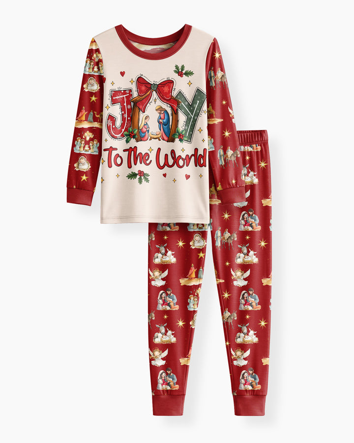 Nativity Joy To The World Bamboo Two Piece Long Sleeve Pajama Set