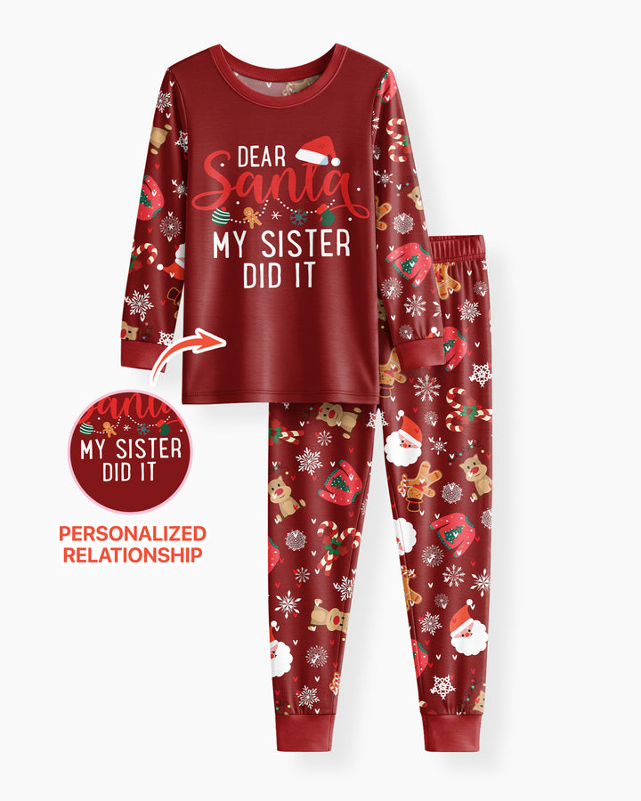 Personalized Dear Santa My Sister/Brother Did It Bamboo Two Piece Long Sleeve Pajama Set