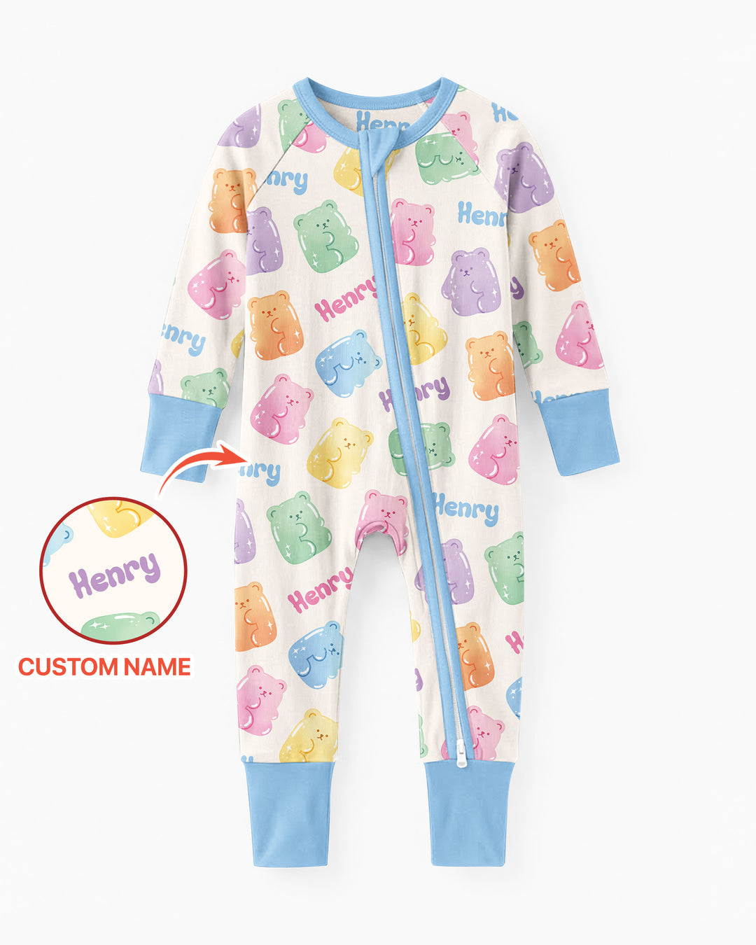 Kawaii Jelly Gummy Bears Custom Name Bamboo Convertible Zippy
