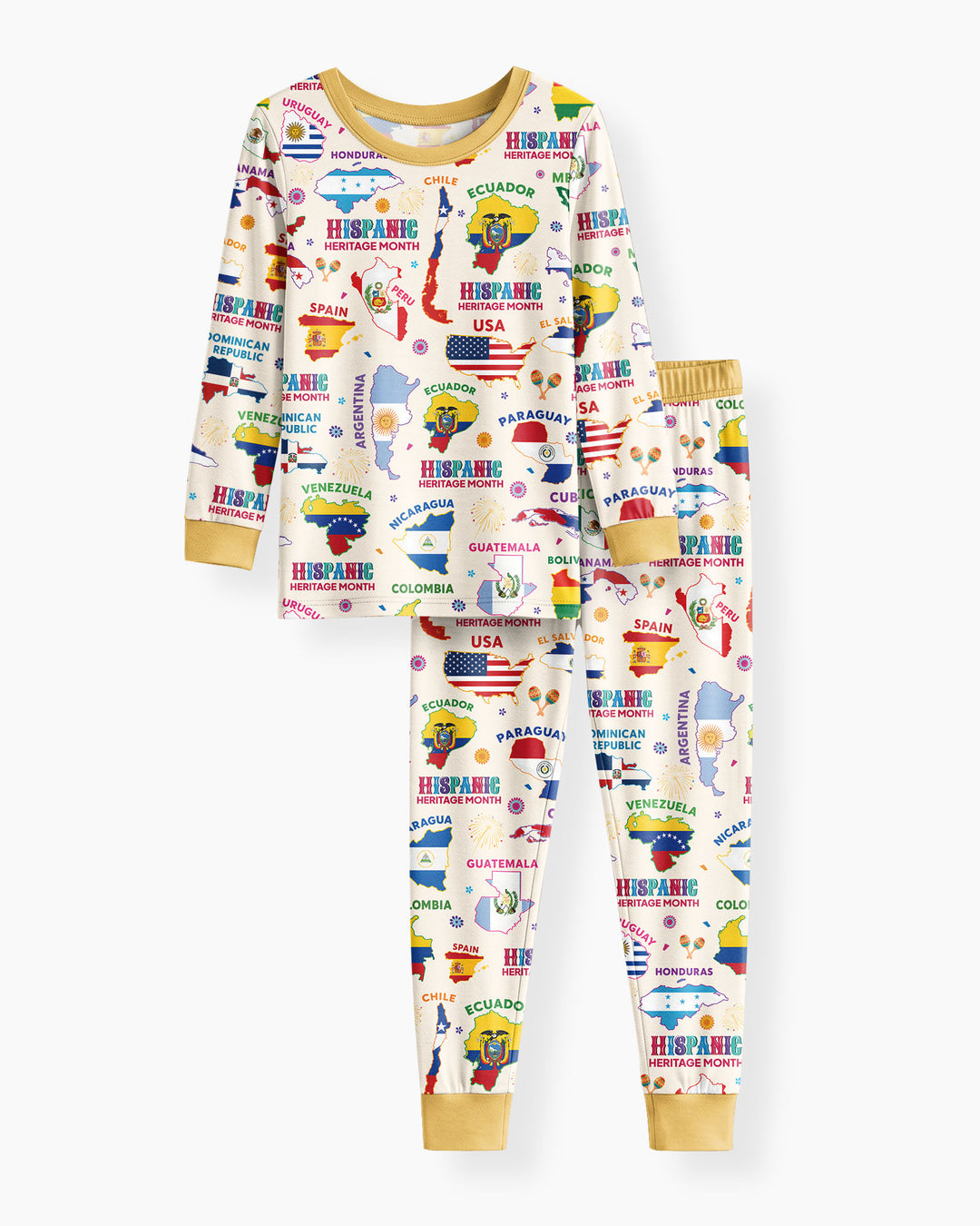 Hispanic Heritage Month Country Flags Bamboo Two Piece Long Sleeve Pajama Set