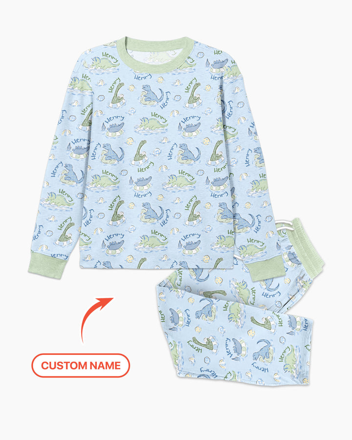 Dinos Swimming Custom Name Bamboo Men's Pajama Set