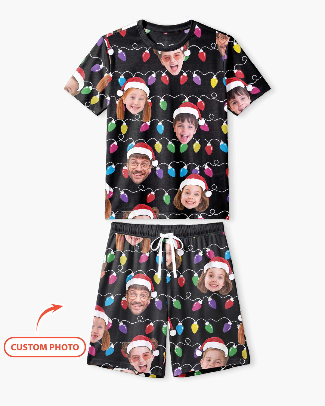 Custom Face Christmas Family Silly Xmas Leds Bamboo Men Short Sleeve Short Pajama Set