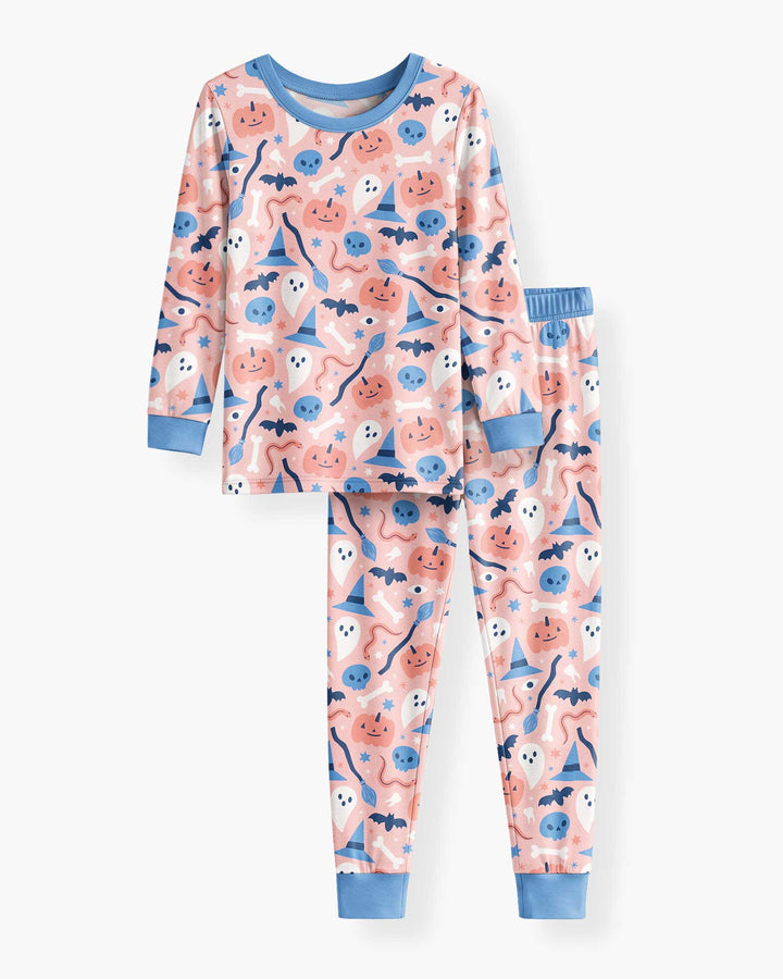 Pastel Pumpkins Skulls And Witch Craft Bamboo Two Piece Long Sleeve Pajama Set