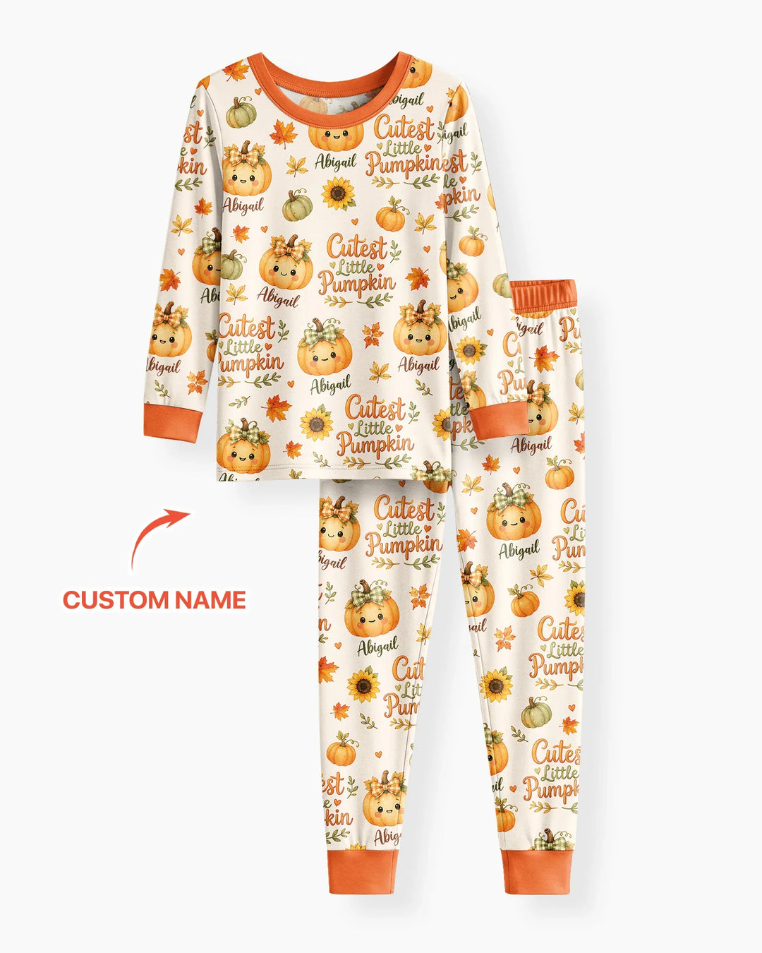 Custom Name Cutest Little Pumpkin Bamboo Two Piece Long Sleeve Pajama Set