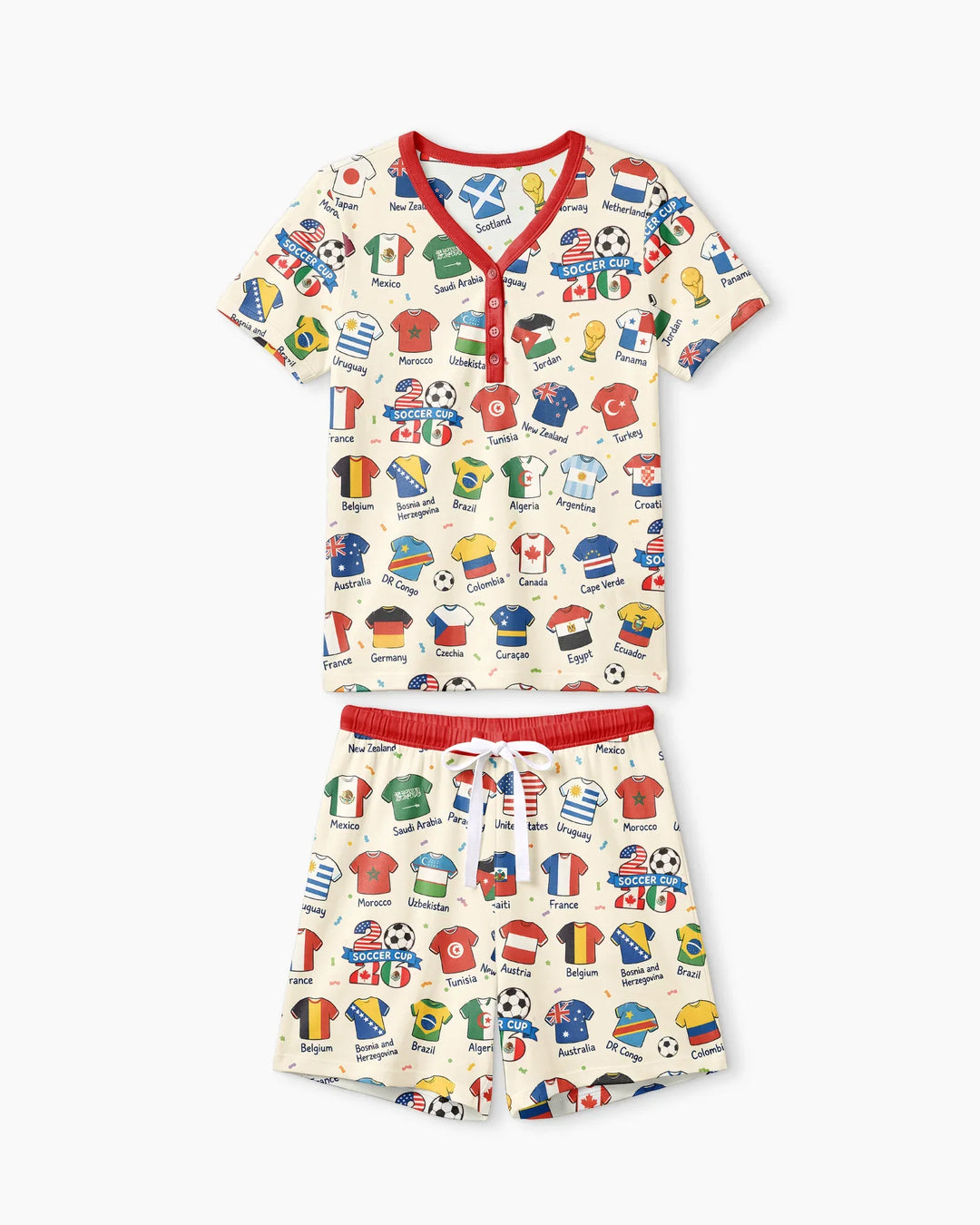 2026 Soccer World Jersey Flag Family Matching Bamboo Women Short Sleeve Short Pajama Set