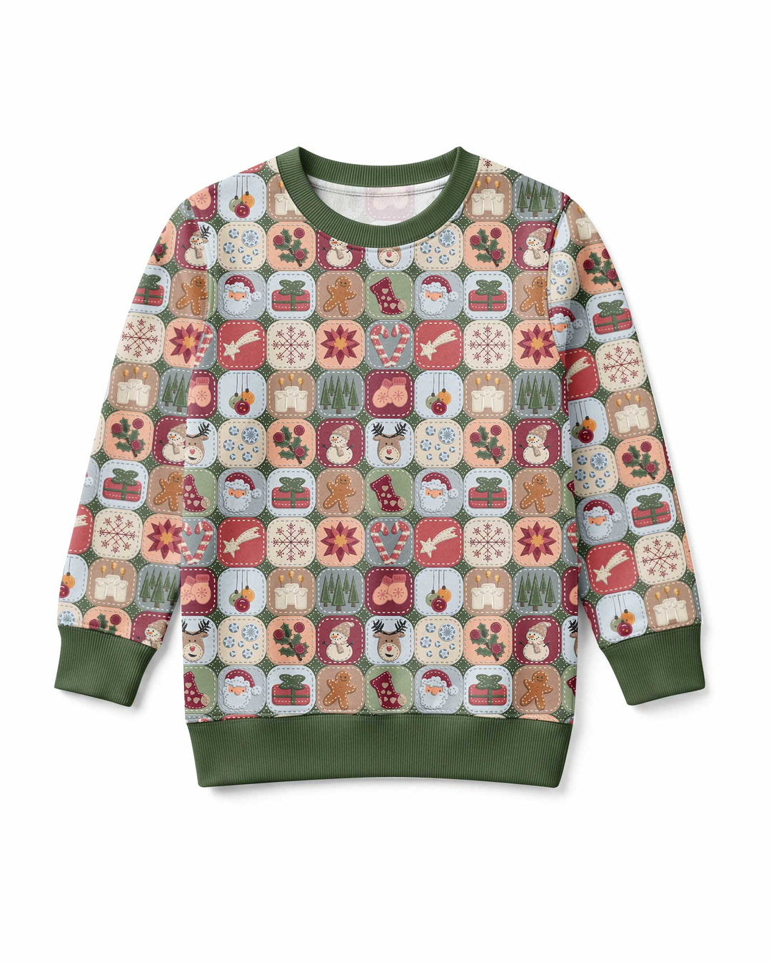 Christmas Felt Patchwork Bamboo Crewneck Sweatshirt