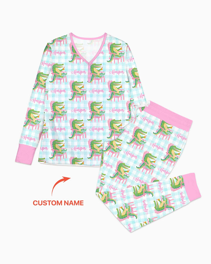 Damen-Schlafanzugset aus Bambus „Preppy Later Gator“ mit individuellem Namen