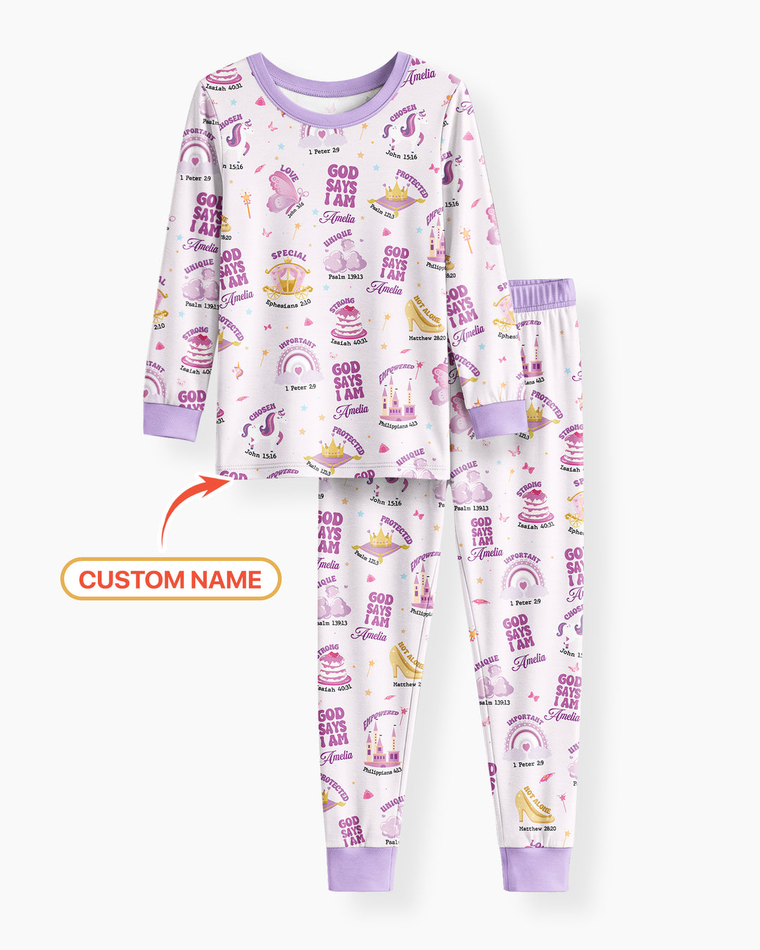 God Says I Am Custom Name - Dreamy Princess Bamboo Two Piece Long Sleeve Pajama Set