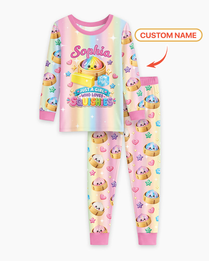 Just A Girl Who Loves Squishy Custom Name Bamboo Two Piece Long Sleeve Pajama Set