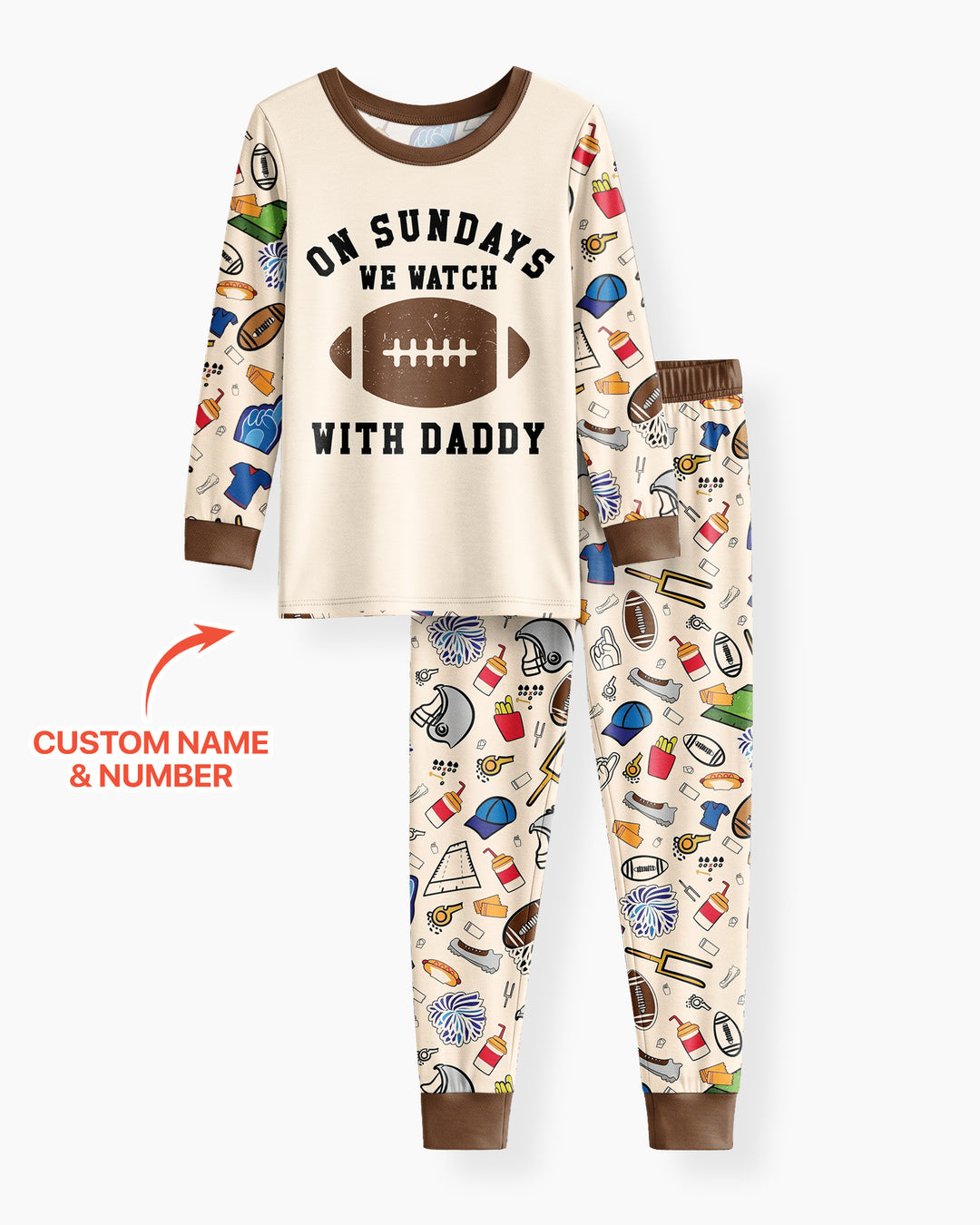On Sundays We Watch Football With Daddy Family Matching Bamboo Two Piece Long Sleeve Pajama Set