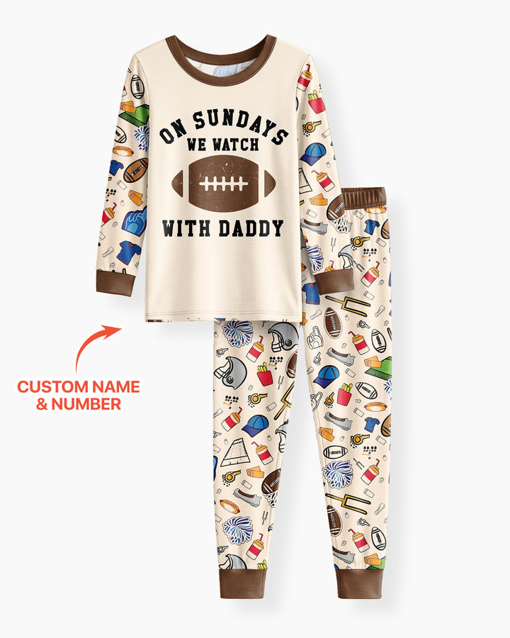 On Sundays We Watch Football With Daddy Family Matching Bamboo Two Piece Long Sleeve Pajama Set