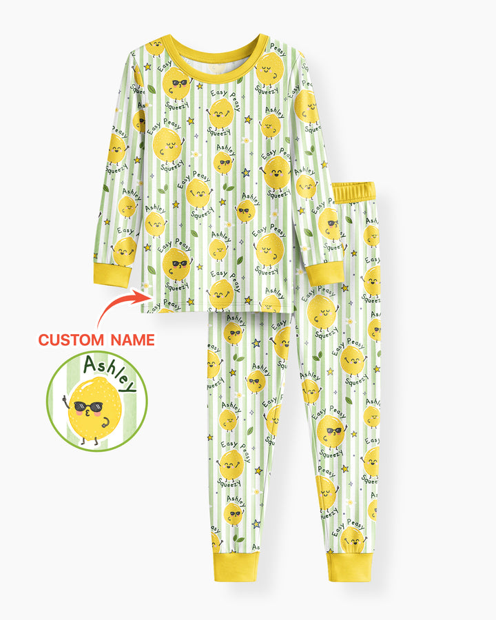 Easy Peasy Lemon Squeezy Custom Name Bamboo Two Piece Long Sleeve Pajama Set