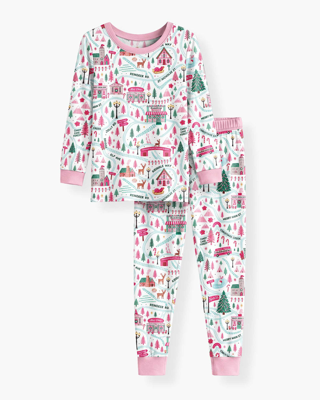 Whimsical North Pole Map Bamboo Two Piece Long Sleeve Pajama Set