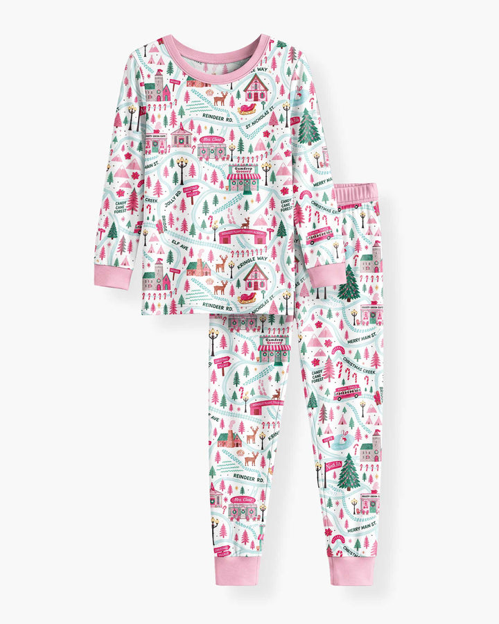 Whimsical North Pole Map Bamboo Two Piece Long Sleeve Pajama Set