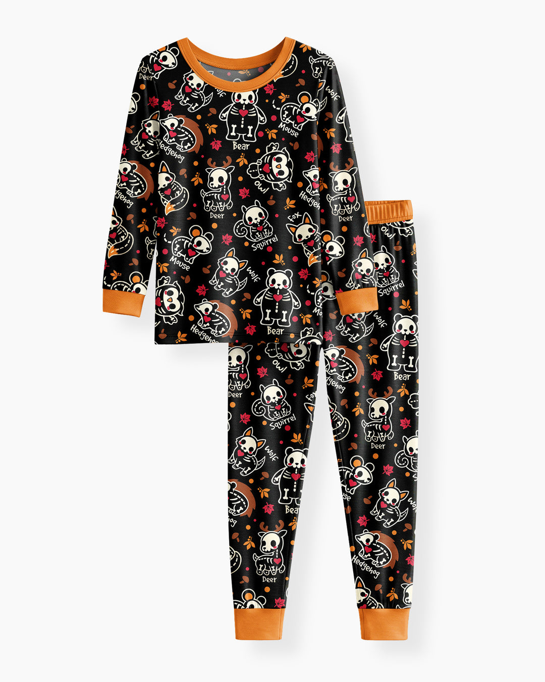 Kawaii Skeleton Woodland Animals Bamboo Two Piece Long Sleeve Pajama Set