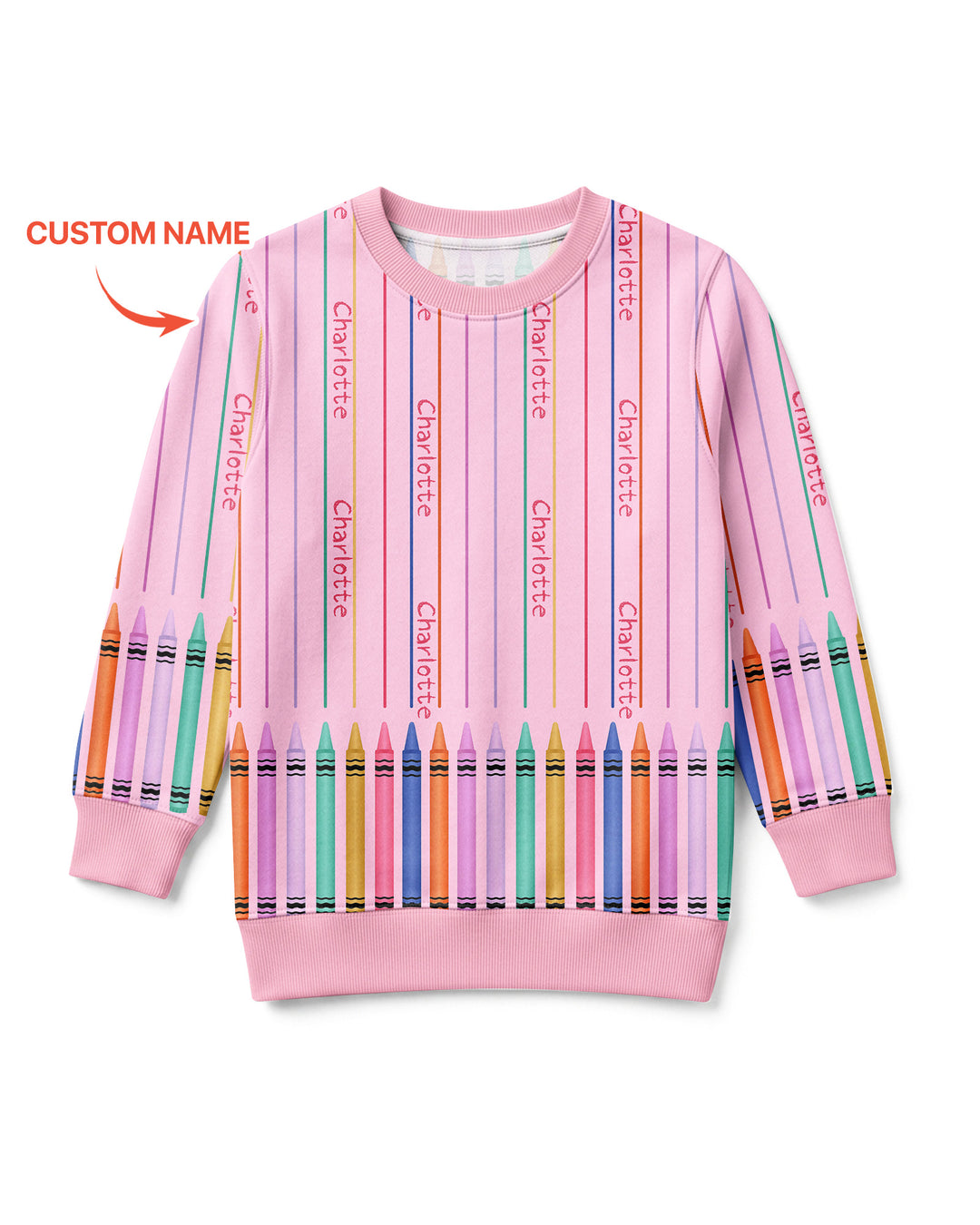 Custom Name Crayon Lines Bamboo Crewneck Sweatshirt