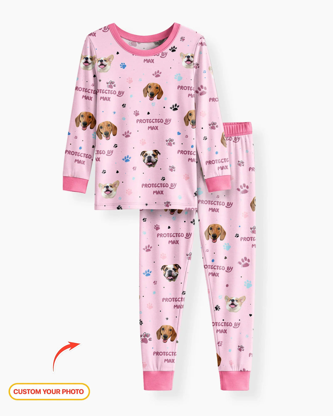 Custom Dog Photos "Protected By" Pawfect Blue Bamboo Two Piece Long Sleeve Pajama Set
