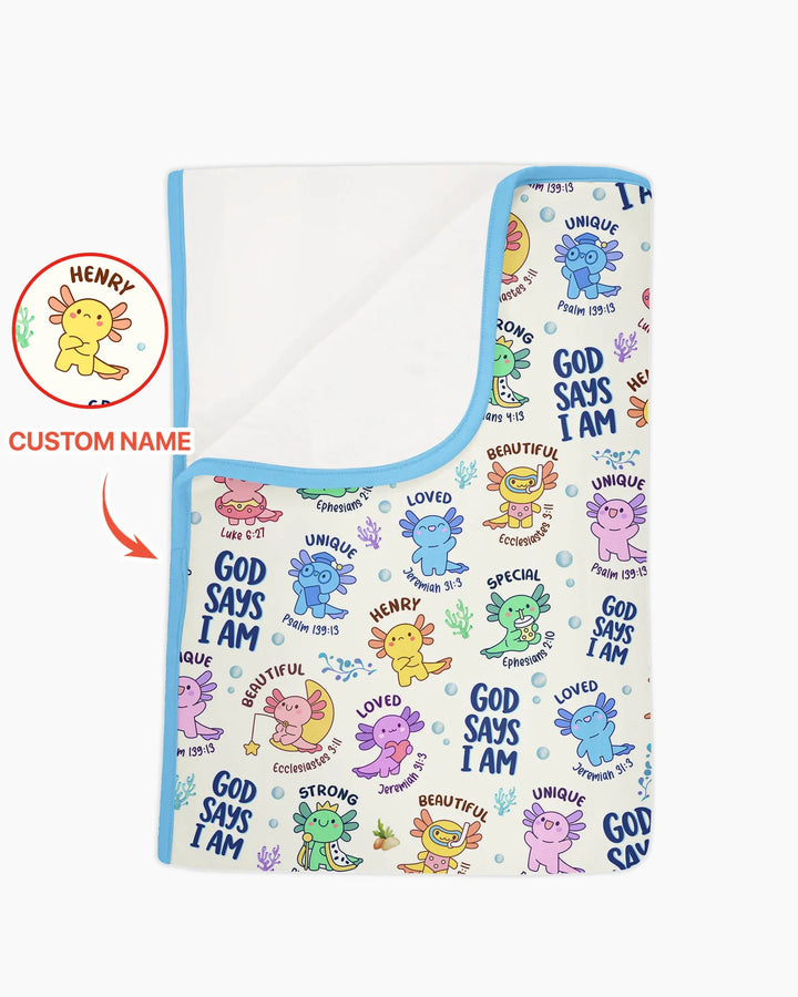 Axolotl God Says I Am Custom Name Bamboo Blanket