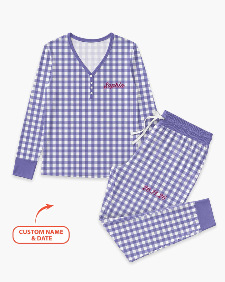 Embroidered Seersucker Bamboo Women Pajama Set
