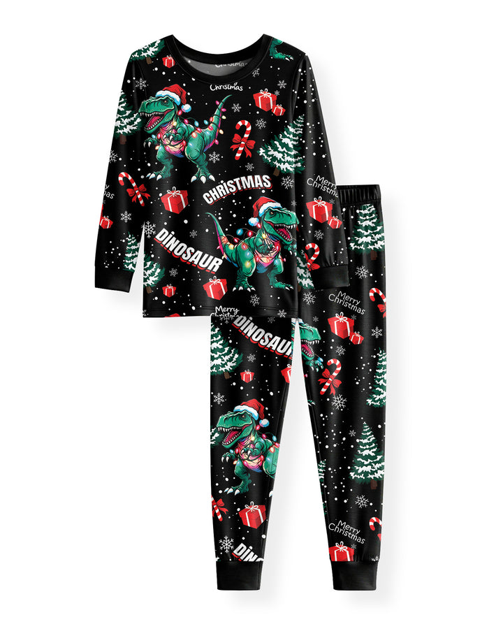 Dinosaur Raw Noel Bamboo Two Piece Long Sleeve Pajama Set