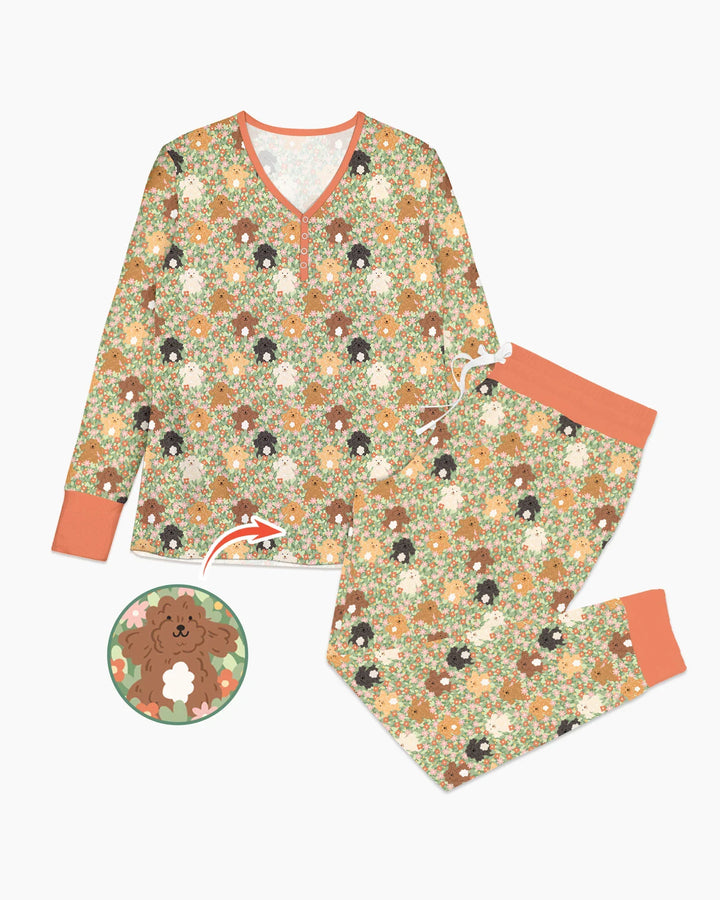 Welpen-Garten-Familien-Pyjama-Set aus Bambus für Damen