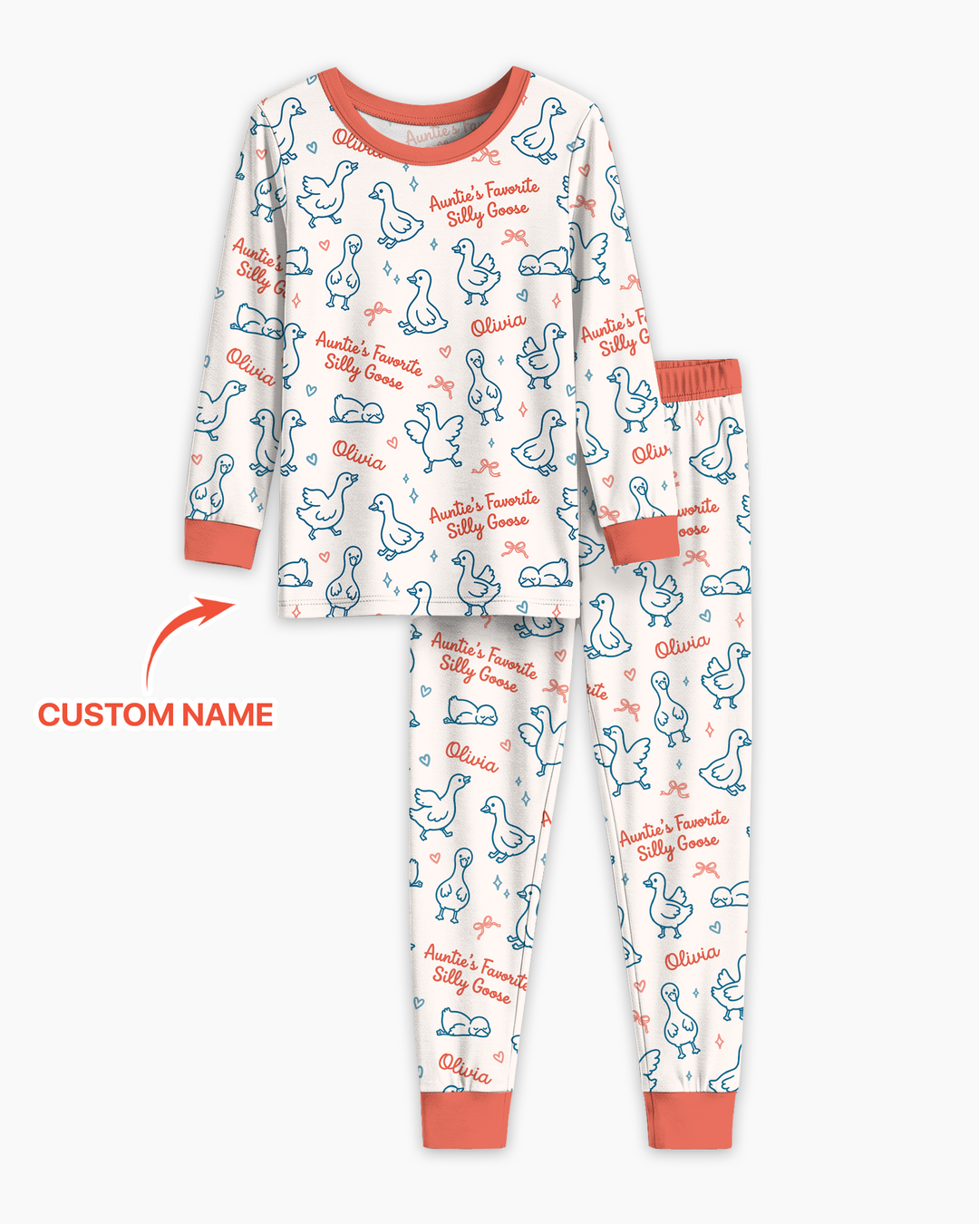 Custom Name Auntie's Favorite Silly Goose Bamboo Two Piece Long Sleeve Pajama Set