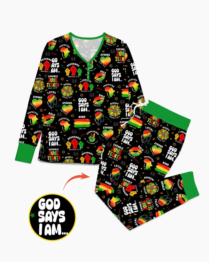 Gott sagt, ich bin Juneteenth Blessings Bambus Damen Pyjama Set