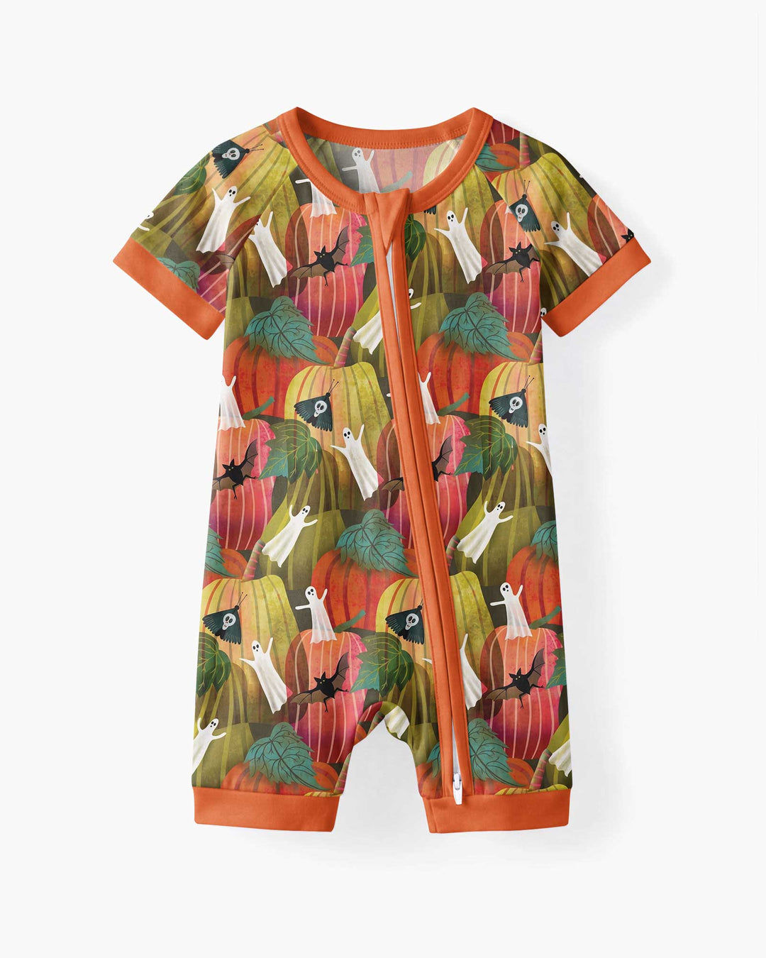 Big Pumpkin Field With Ghosts Bamboo Shorty Zippy
