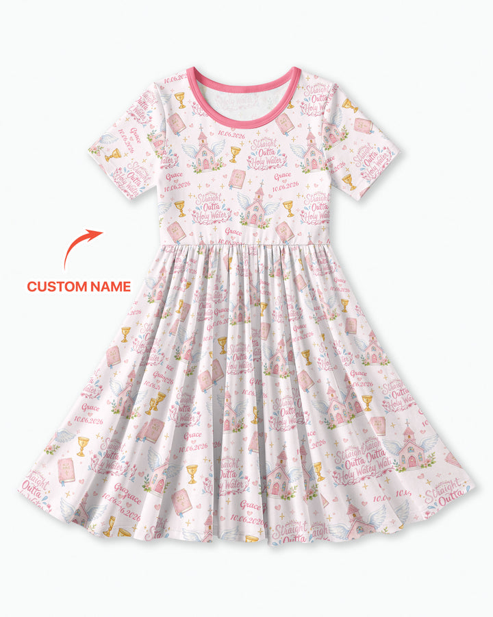 Custom Name Baptism Christening Straight Outta Holy Water Water Bamboo Twirl Dress