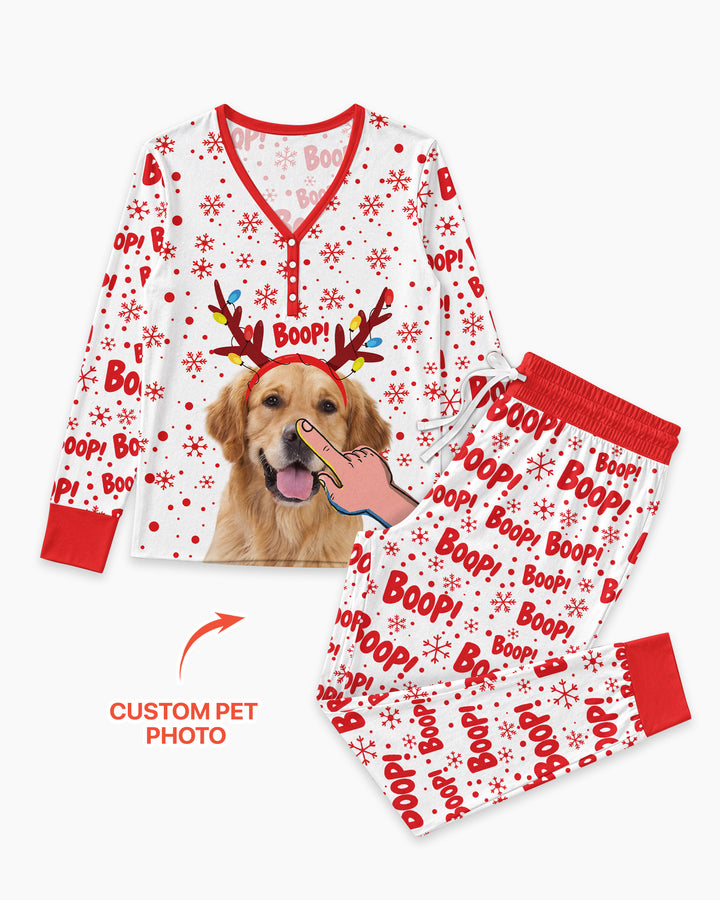 Custom Pet Photo Funny Christmas Boop Bamboo Women Pajama Set