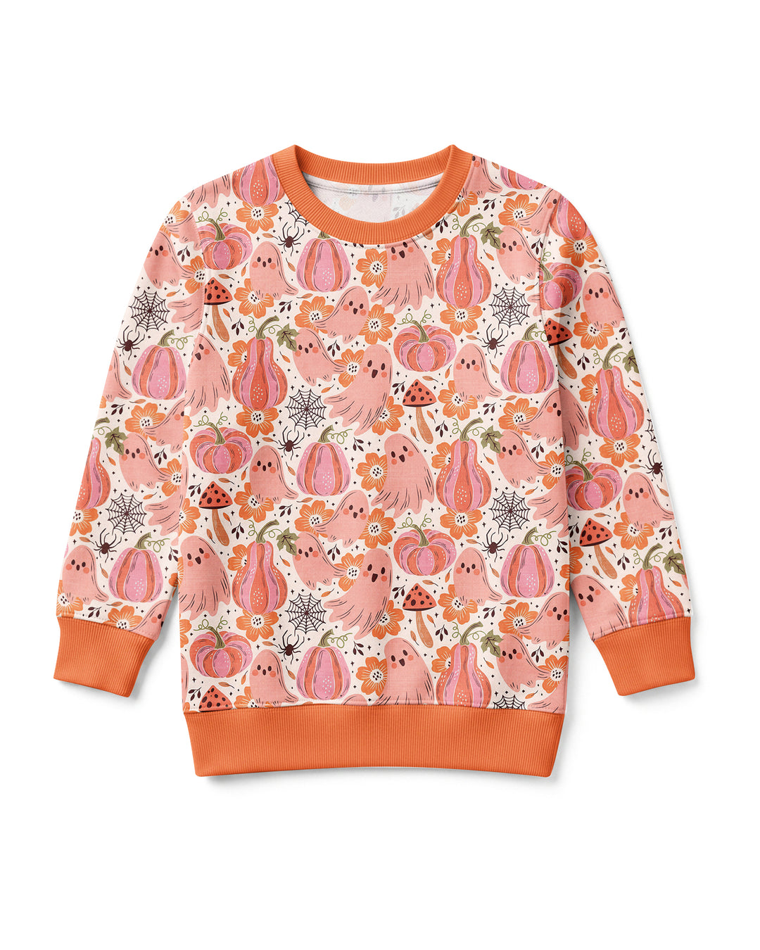 Pink Ghost Pumpkin Fall Floral Halloween Bamboo Crewneck Sweatshirt