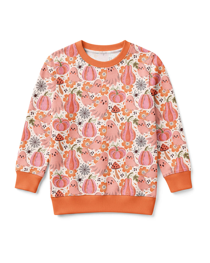 Pink Ghost Pumpkin Fall Floral Halloween Bamboo Crewneck Sweatshirt