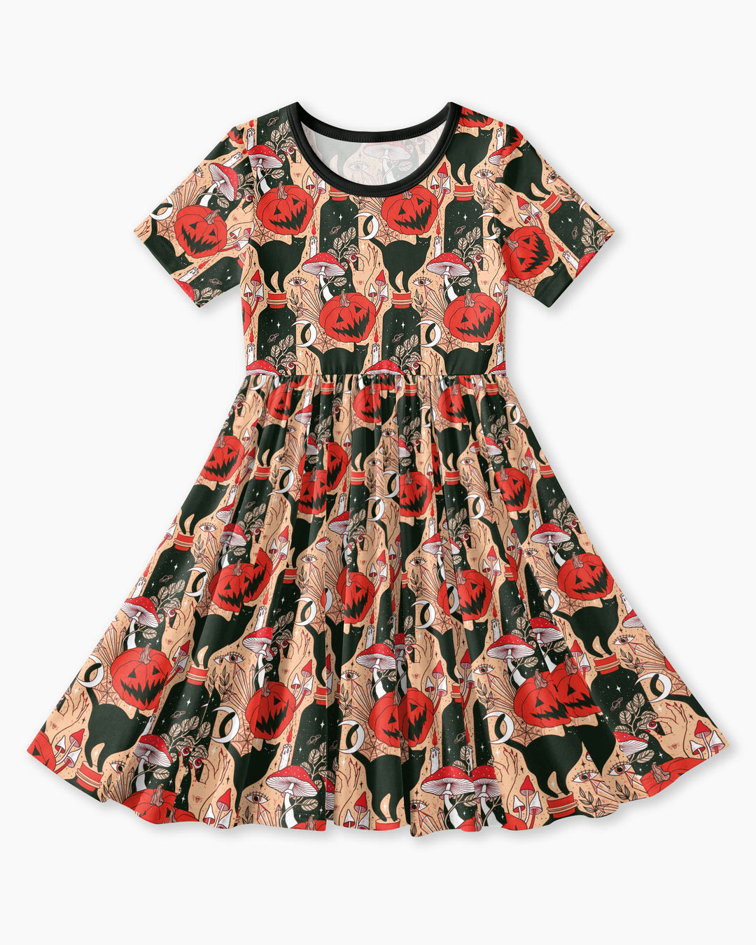Black Cat And Pumpkin Halloween Bamboo Twirl Dress