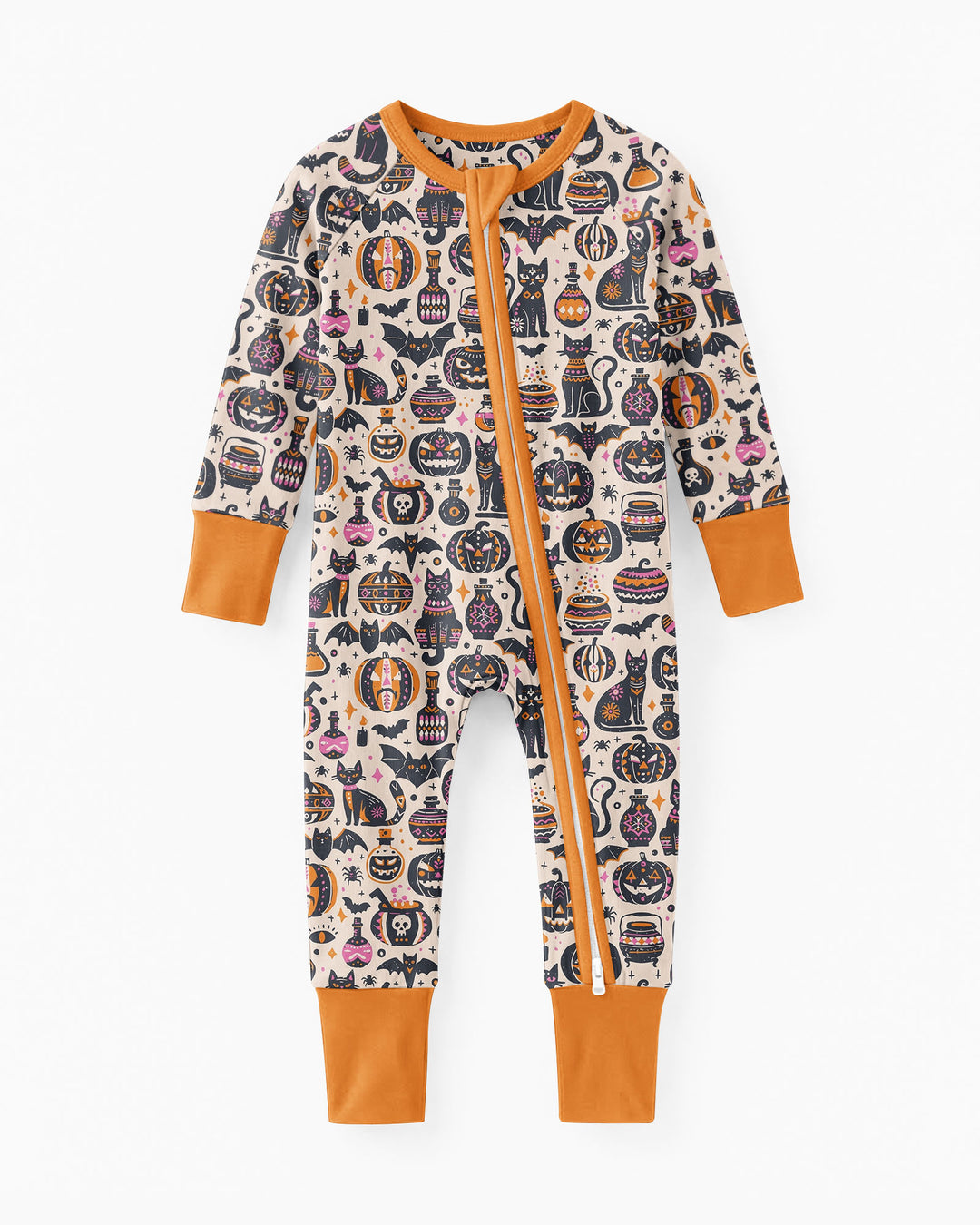 Whimsical Tribal Retro Halloween Black Cats Pumpkins Bamboo Convertible Zippy