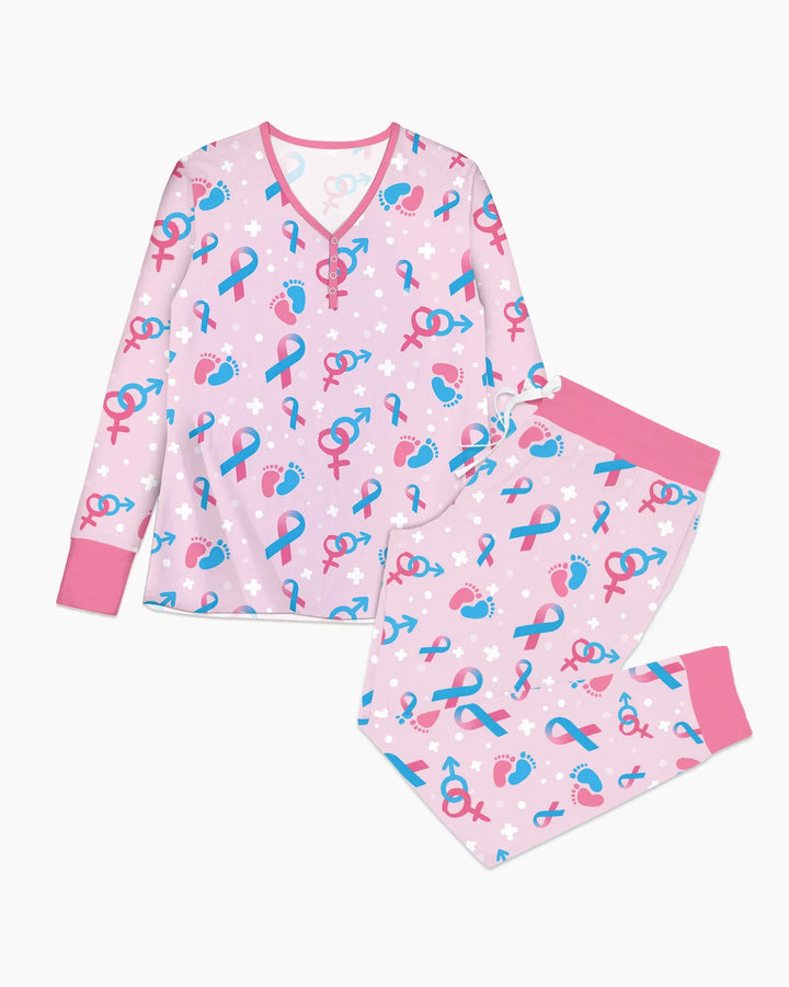 Damen-Pyjama-Set aus Bambus, blau und rosa, „Infertility Awareness“