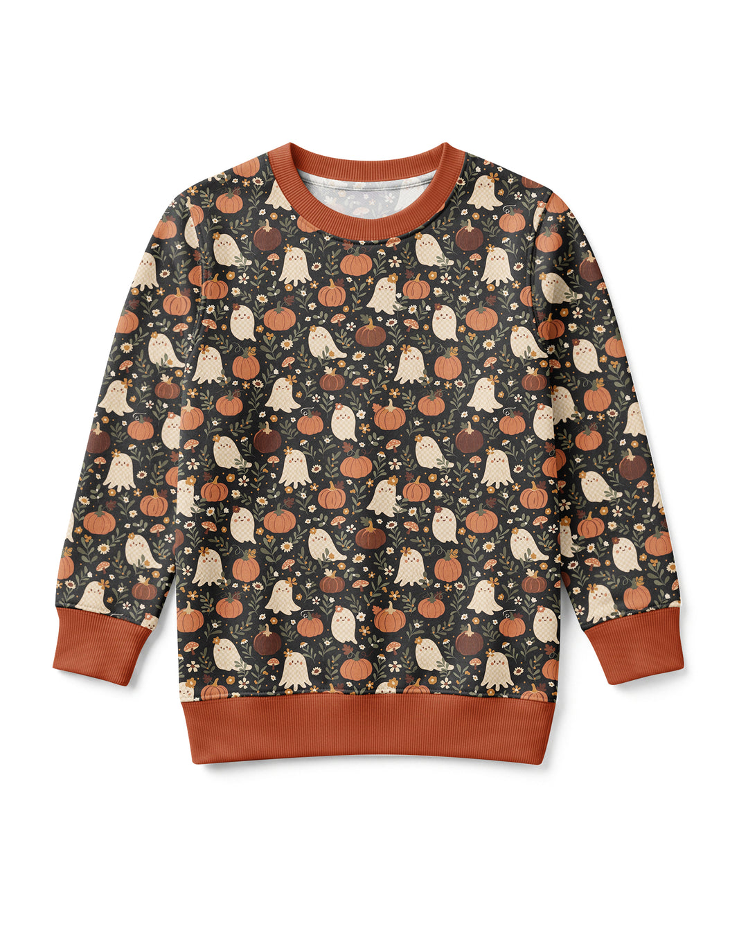 Ghost Pumpkin Harvest Floral Halloween Bamboo Crewneck Sweatshirt